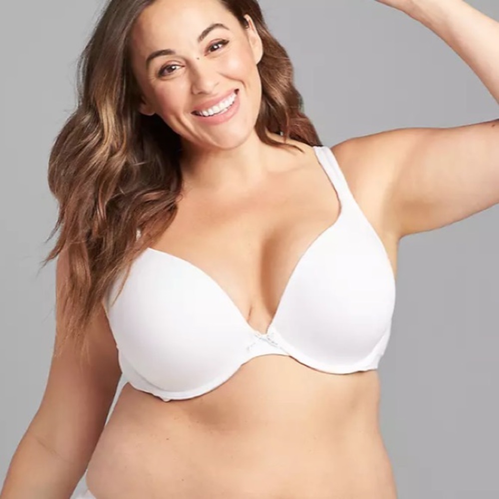 Cacique Cotton Boost Plunge Bra White 46D New